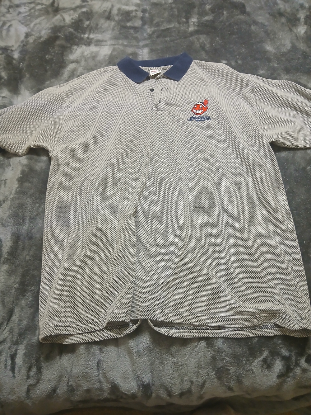 Vintage Cleveland Indians Men's Navy & White Polo Shirt